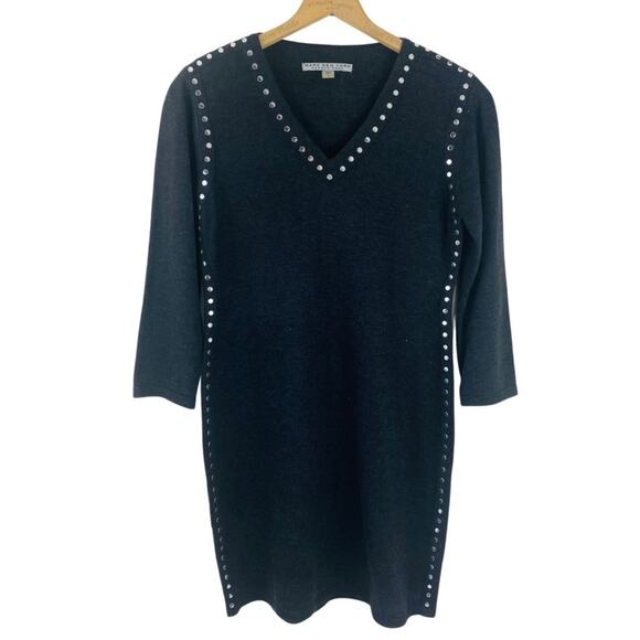 Marc New York Gray Studded V-Neck Sweater Dress Andrew Marc Size Large NWT - Picture 1 of 6